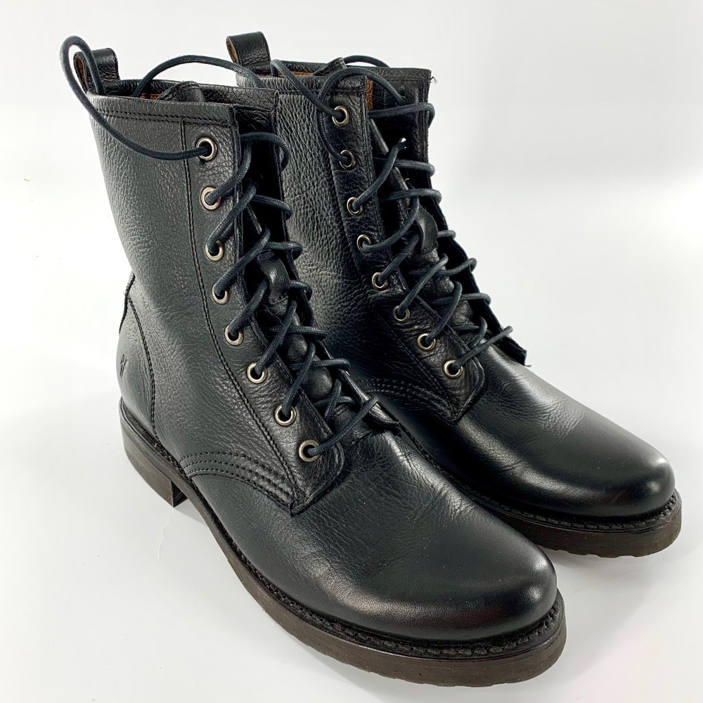 Frye Black Veronica Leather Combat Boots, Biker size 8.5 B